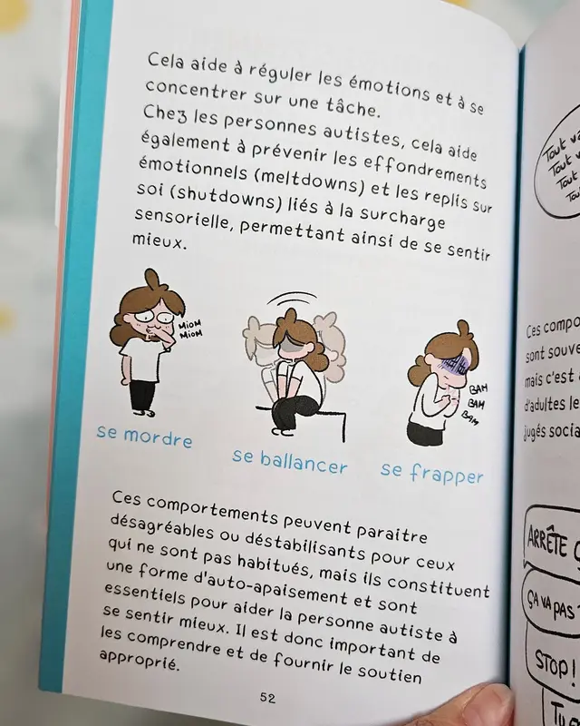 Page intérieure de la BD sur le stimming et l'auto-apaisement